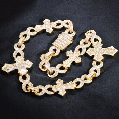 15mm Baguette Cross Stationed Infinity Link Chain - Different Drips