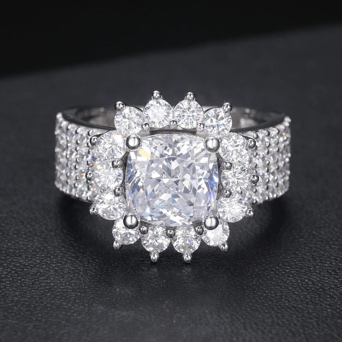 S925 Moissanite Flower Halo Pave Band Ring - Different Drips