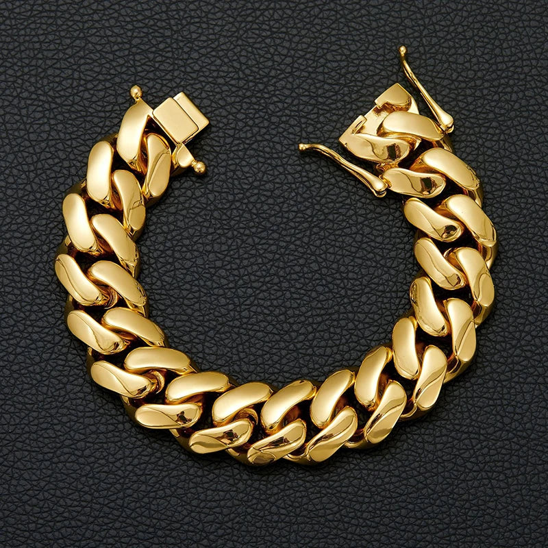 10-22mm Solid 18k Gold Plated Miami Cuban Link Bracelet - Different Drips