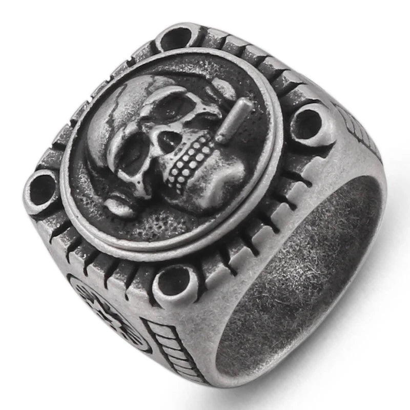 Smoking Skull Chunky Signet Ring - Different Drips