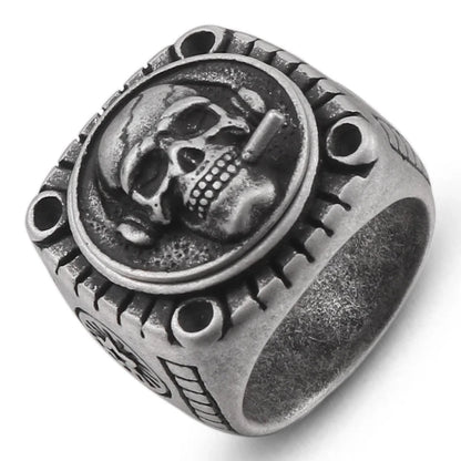 Smoking Skull Chunky Signet Ring - Different Drips