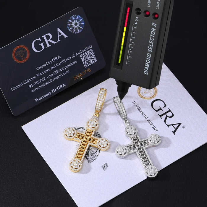 S925 Moissanite Rope Center Cross Pendant - Different Drips