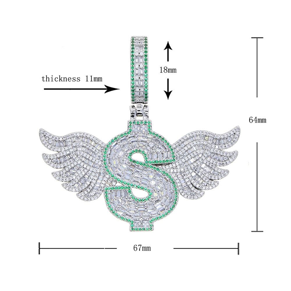 Iced Winged Dollar Sign Pendant - Different Drips