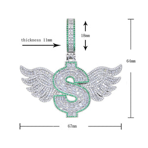 Iced Winged Dollar Sign Pendant - Different Drips