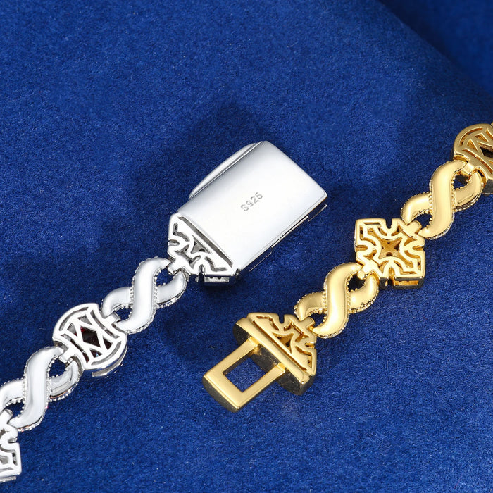 Infinity-Link Bracelet with Canary & Sapphire-Blue Rounds, Cross Center - Different Drips