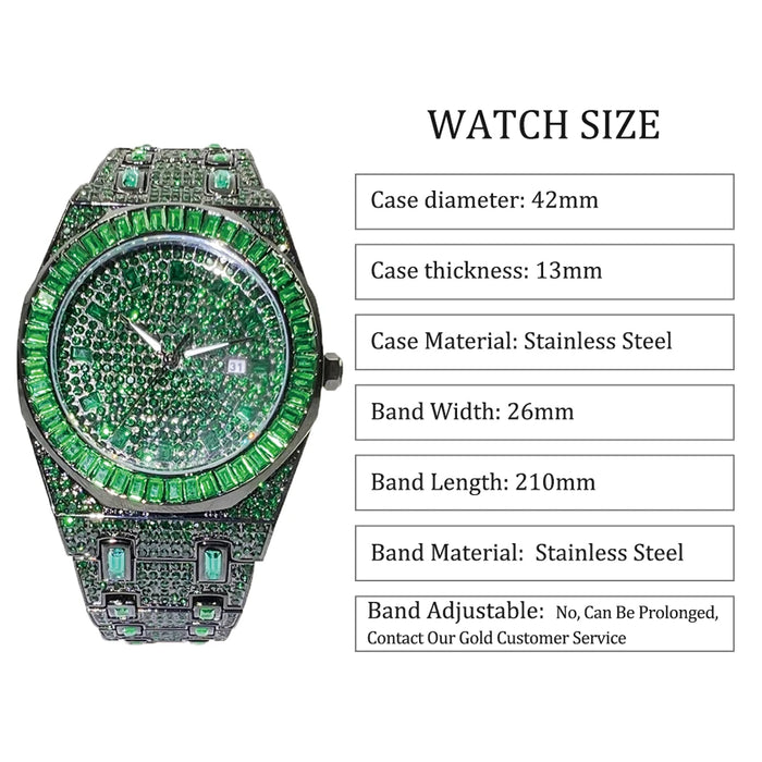 Bust Down Green Emerald Baguette Watch - Different Drips