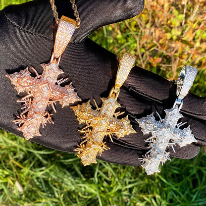 Iced Thorn Wrapped Cross Pendant
