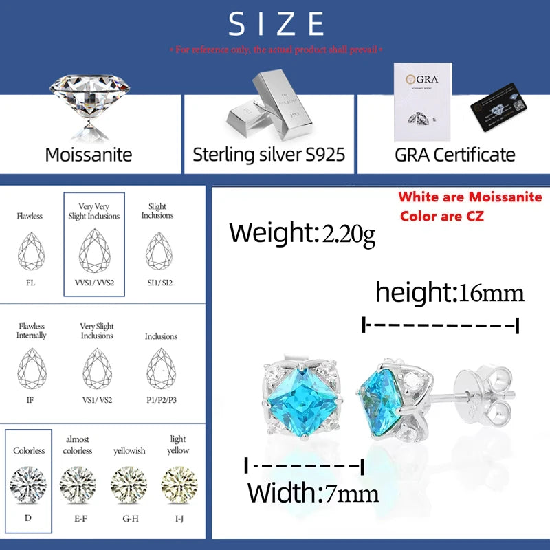 Moissanite Princess-Cut Ice Blue Stud Earring - Different Drips