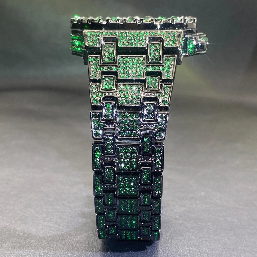 Fully Iced Green Arabic Numeral Watch - Different Drips