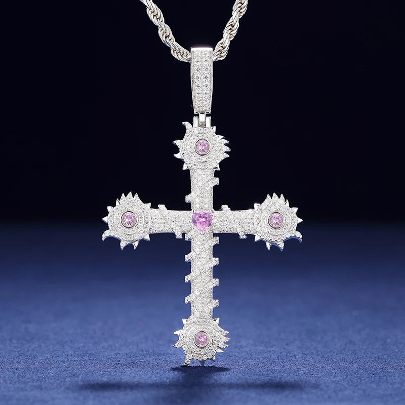 S925 Moissanite Thorns Cross Pendant - Different Drips