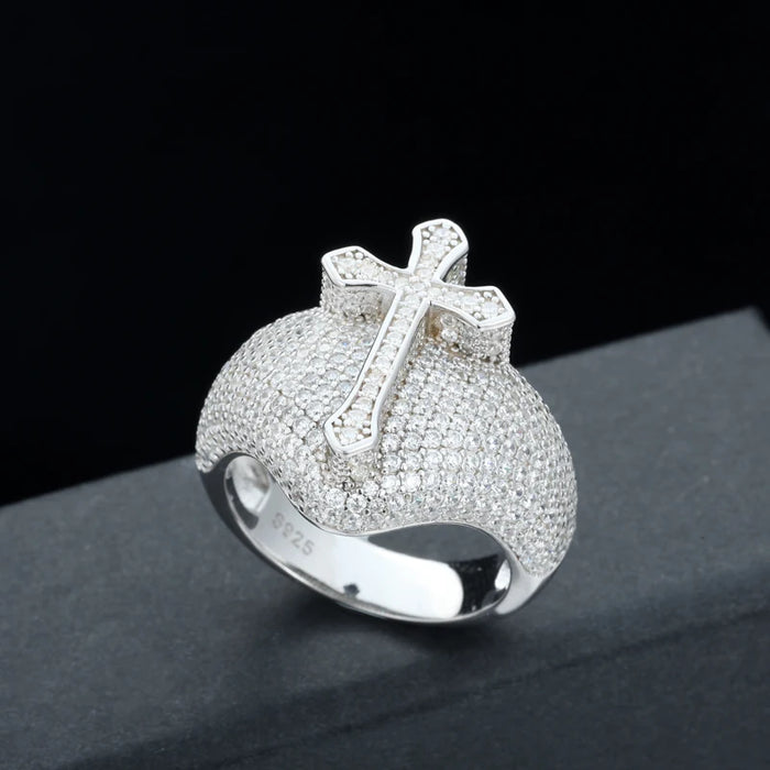 S925 Moissanite Cross Dome Ring - Different Drips
