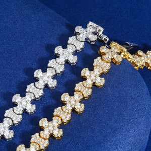 Moissanite Budded Cross Link Tennis Bracelet - Different Drips