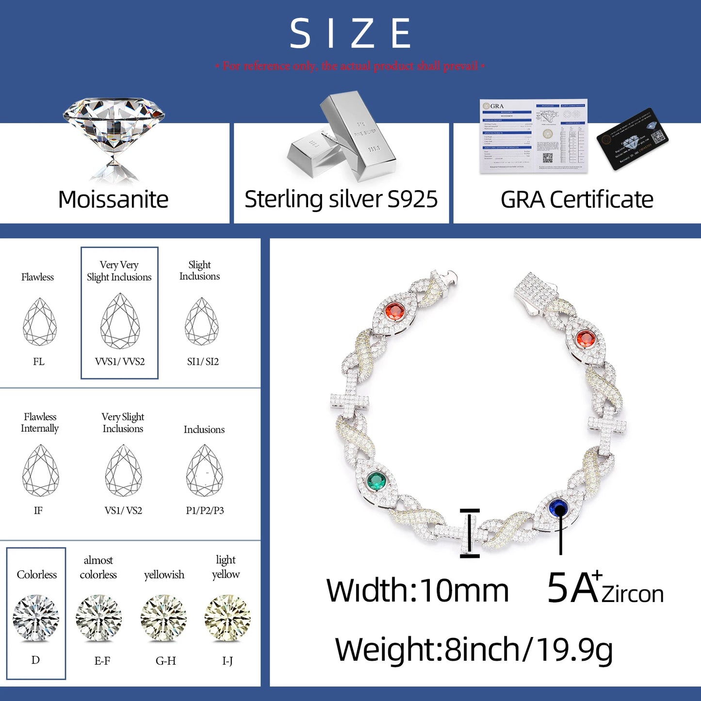 S925 Moissanite Infinity Cross Eye Link Bracelet - Different Drips