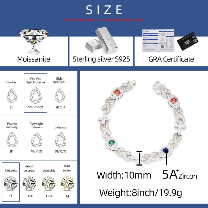 S925 Moissanite Infinity Cross Eye Link Bracelet - Different Drips