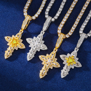 S925 Moissanite Royal Floral Cross Pendant - Different Drips