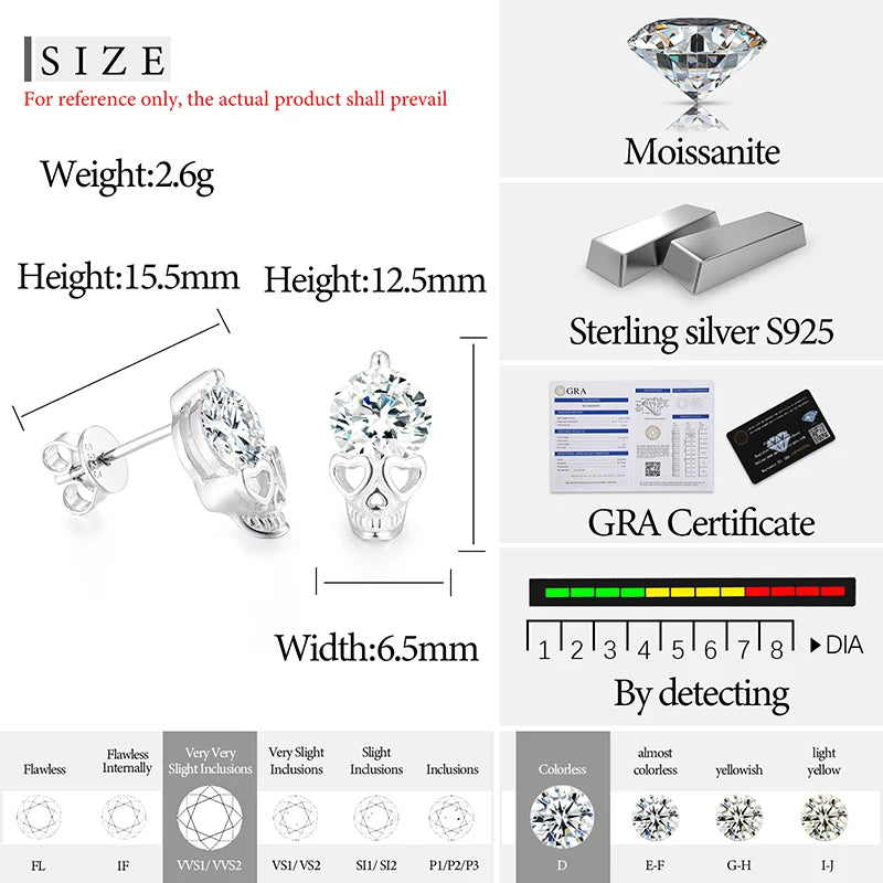 S925 Moissanite Skeleton Stud Earrings - Different Drips