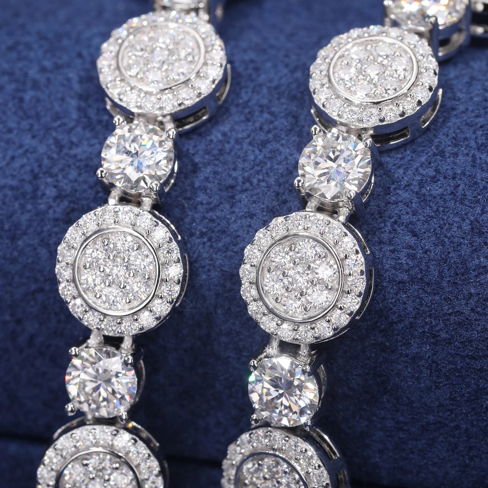 S925 Moissanite Round Pave Cluster Link Tennis Chain - Different Drips