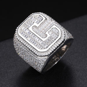 S925 Moissanite Single Letter Championship Ring - Different Drips