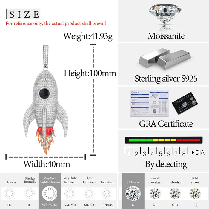 S925 Moissanite Rocket Ship Pendant - Different Drips