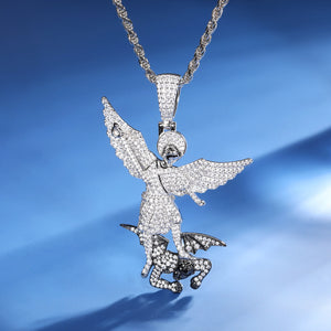 S925 Moissanite St. Michael Archangel Slaying Devil Pendant - Different Drips