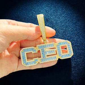 Blue Baguette Bold Custom Letter Pendant - Different Drips