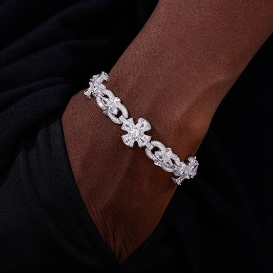 925 Sterling Silver Iced Out Moissanite Holy Light Cross Bracelet - Different Drips