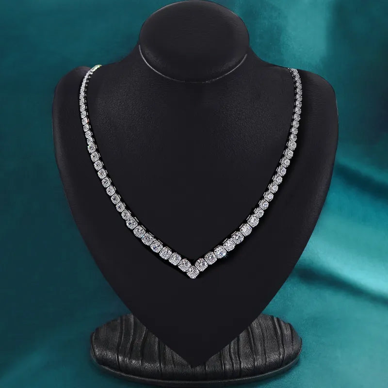 3mm Women's S925 Moissanite Chevron Tennis Necklace - Different Drips