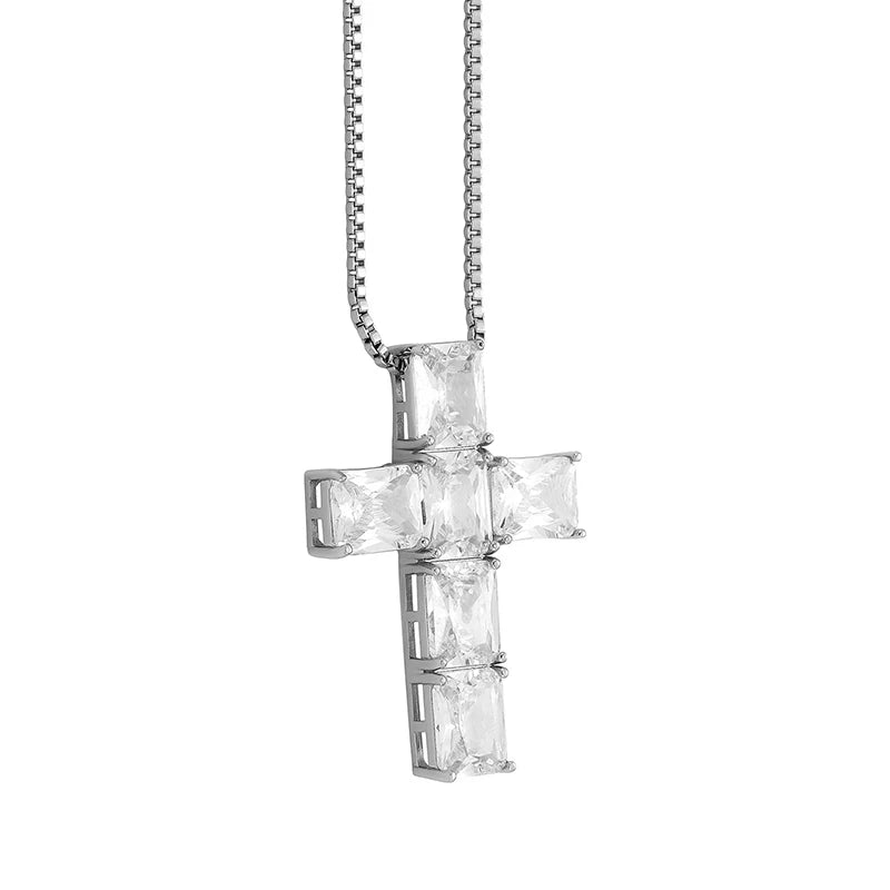 Emerald Cut Stone Cross Pendant - Different Drips