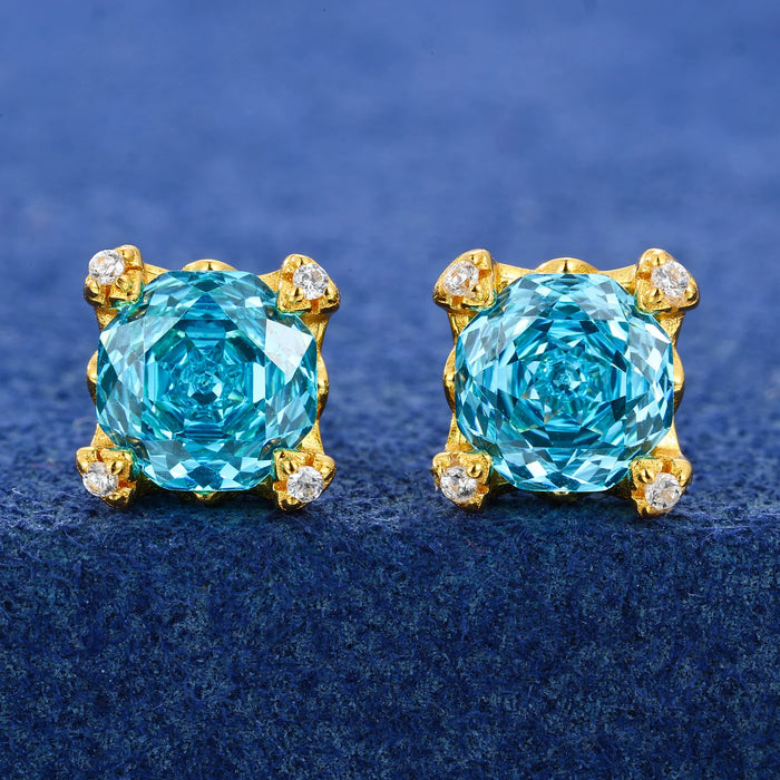Moissanite Ice-Blue Round Stud Earrings - Different Drips