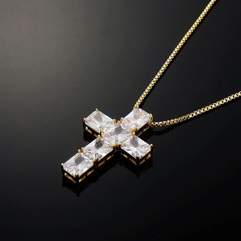 Emerald Cut Stone Cross Pendant - Different Drips