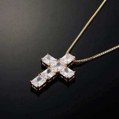 Emerald Cut Stone Cross Pendant - Different Drips