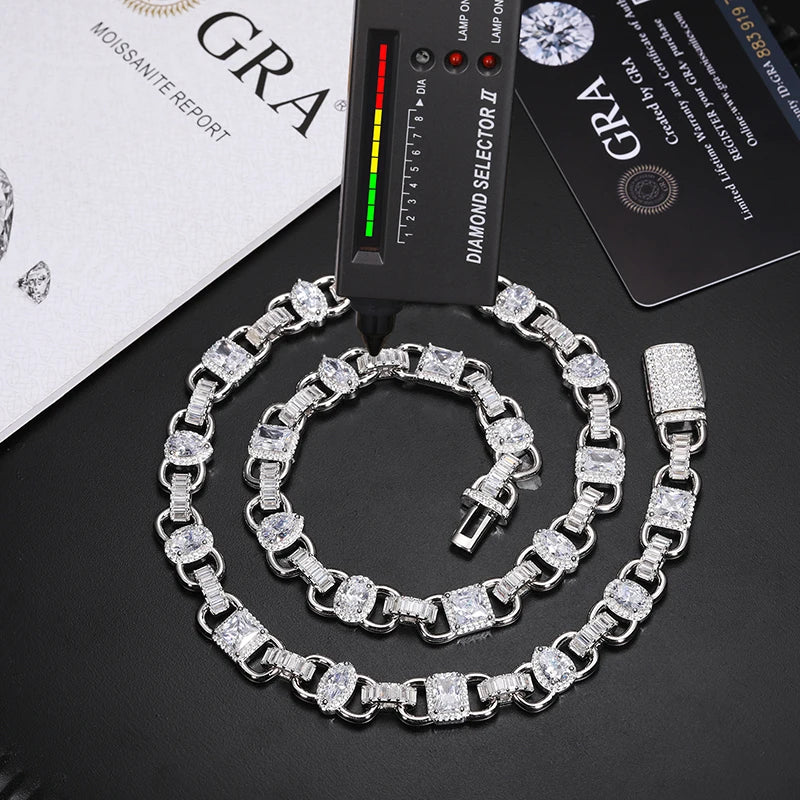 10mm S925 Moissanite Gem Stationed Ring Link Chain - Different Drips