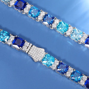 7mm S925 Blue Baguette Moissanite Diamond Tennis Chain - Different Drips