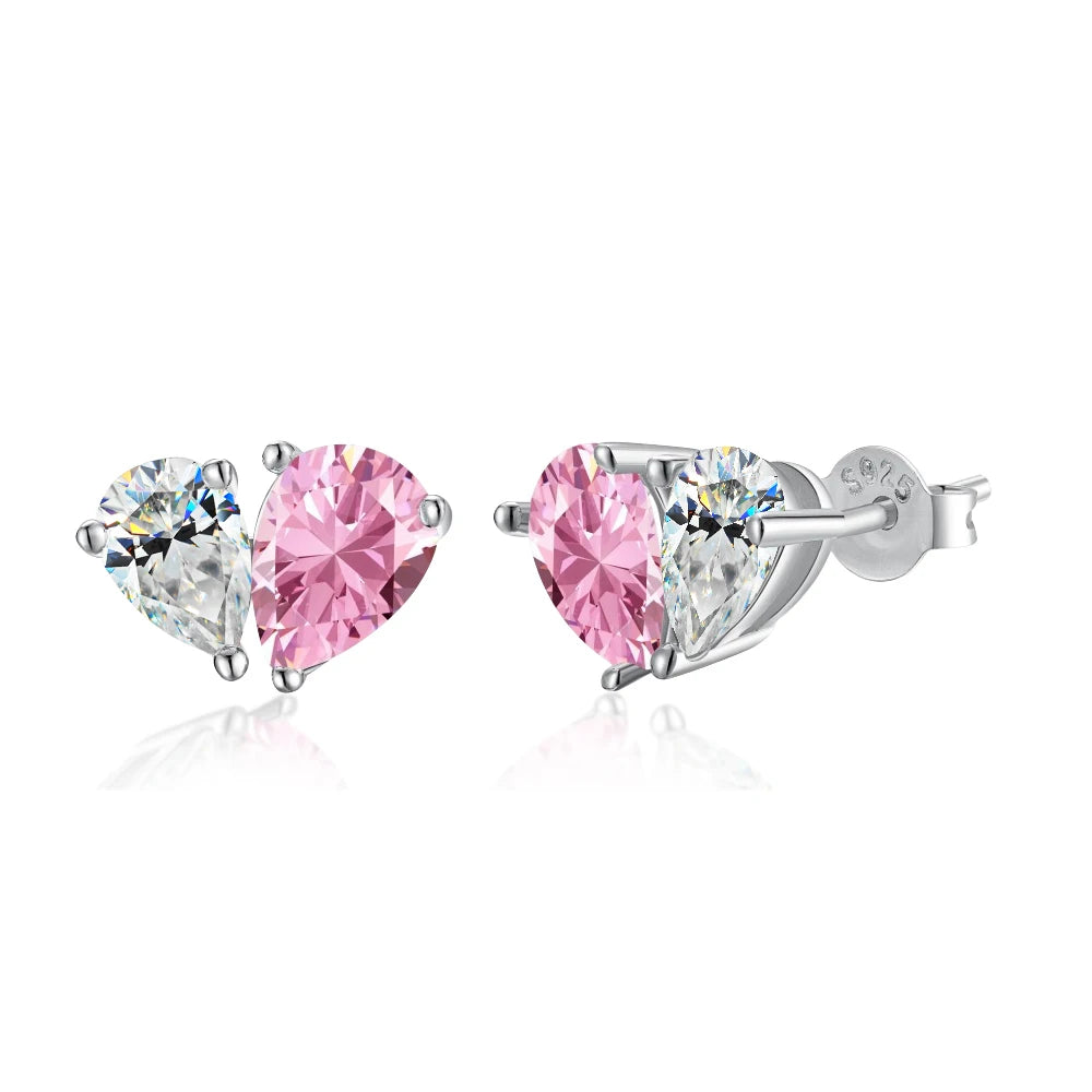 Women's 925 Pink/White Moissanite Diamond Pear Cut Earrings - Different Drips