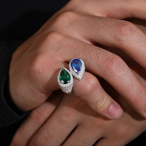 S925 Moissanite Blue & Green Gem Ring - Different Drips