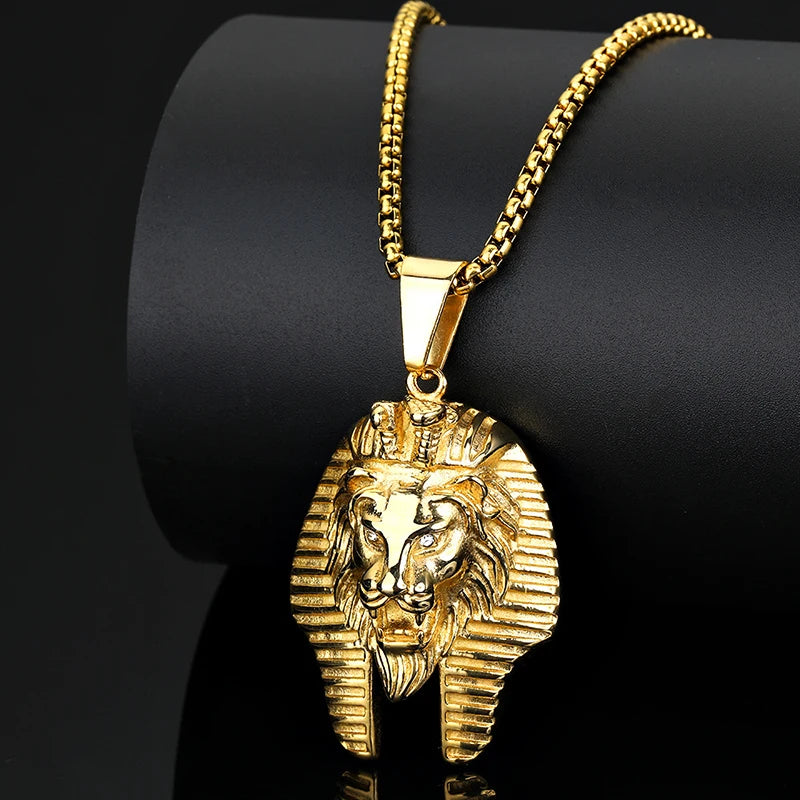 18k Gold Plated Pharaoh Lion Head Pendant - Different Drips