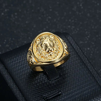 Gold Lion Head Signet Ring - Different Drips