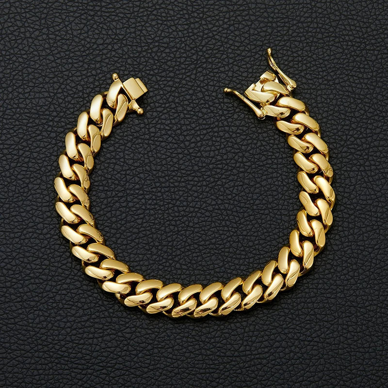 10-22mm Solid 18k Gold Plated Miami Cuban Link Bracelet - Different Drips