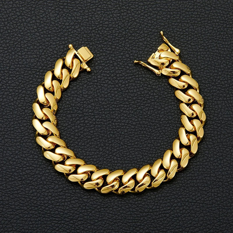 10-22mm Solid 18k Gold Plated Miami Cuban Link Bracelet - Different Drips