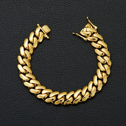 10-22mm Solid 18k Gold Plated Miami Cuban Link Bracelet - Different Drips