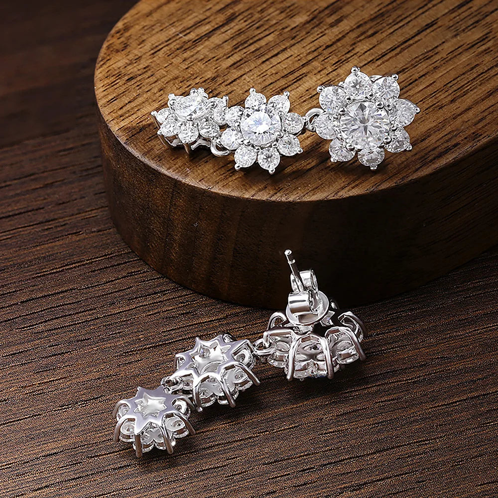 Women's S925 Moissanite Triple Sunflower Cut Diamond Drop Earrings - Different Drips