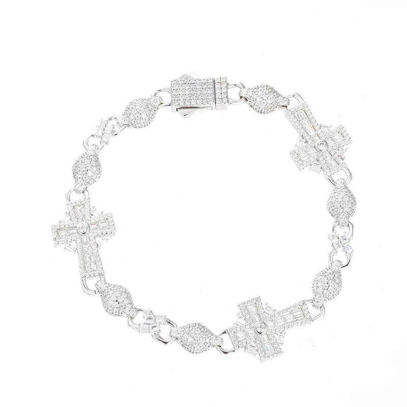 S925 Moissanite Baguette Cross Infinity Ball Link Bracelet - Different Drips