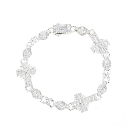 S925 Moissanite Baguette Cross Infinity Ball Link Bracelet - Different Drips