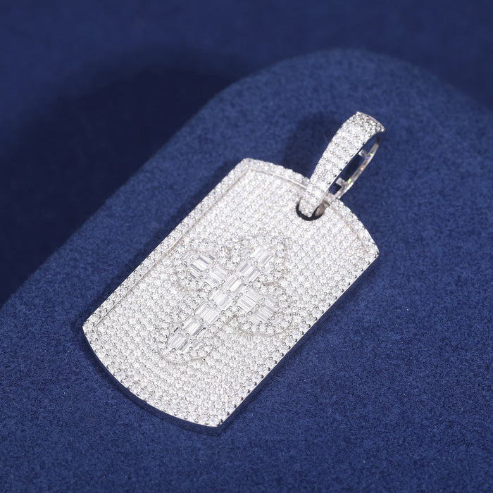 S925 Moissanite Baguette Diamond Cross Dog Tag Pendant - Different Drips