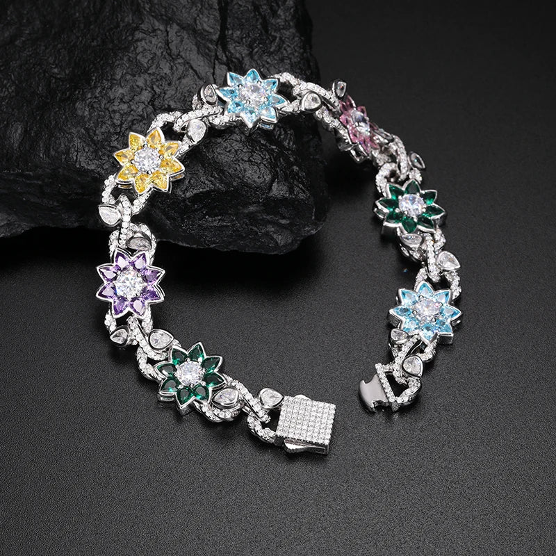 S925 Colored Moissanite Flower Bracelet - Different Drips