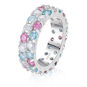 S925 2 Row Multi-Color Moissanite Eternity Ring - Different Drips