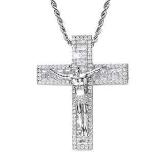 Iced Baguette Jesus Crucifix Cross Pendant
