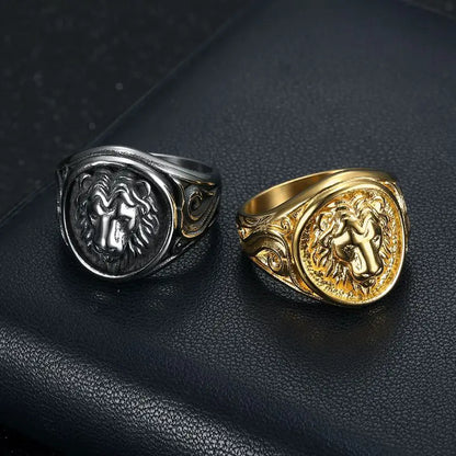 Gold Lion Head Signet Ring - Different Drips
