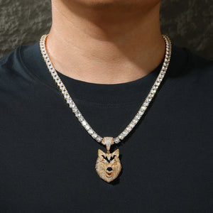 Moissanite Iced Wolf Head Pendant - Different Drips
