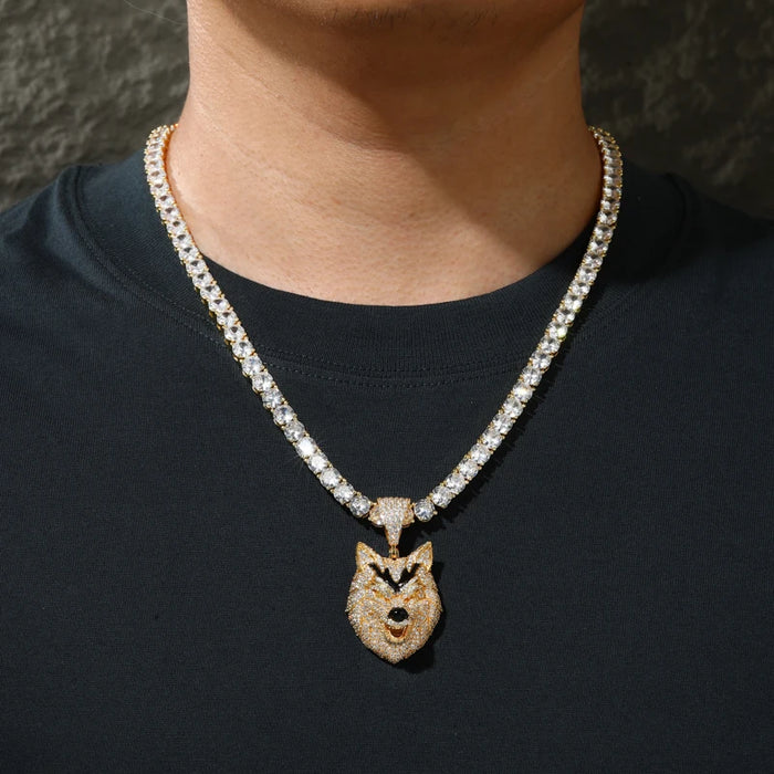 Moissanite Iced Wolf Head Pendant - Different Drips